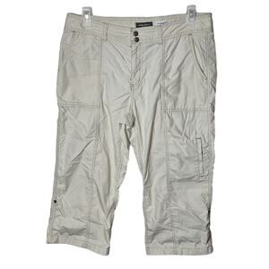 Eddie Bauer Women 14 Beige Cargo Nylon/ Cotton Roll Tab Leg Outdoor Capri Pants